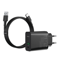 BASEUS Punjač Speed PPS VOOC AC, USB + USB-C, QC4.0, PD3.0, 4.5A, crni