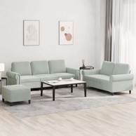 3-dijelni set sofa s jastucima s osloncem za noge baršunasti, svjetlosiva