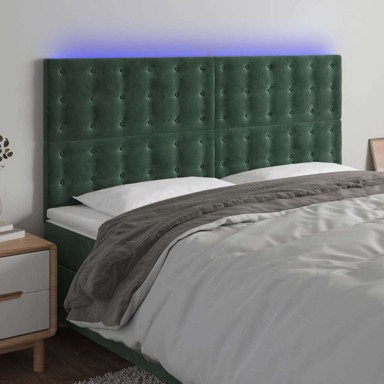 LED uzglavlje 200x5x118/128 cm, baršunasto, tamno zelena
