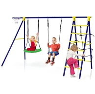 Set ljuljački 5 u 1, 2 ljuljačke, košarkaški koš, mreža za penjanje
