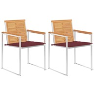 Vrtne stolice s jastucima 2 kom od masivne tikovine i čelika, boja crnog vina  