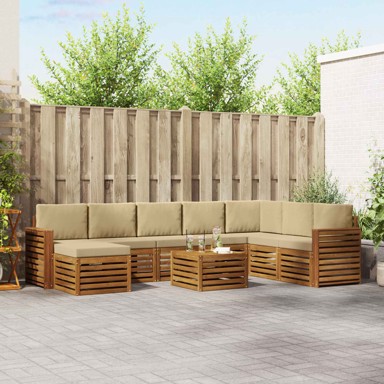 Set sofa s jastukom 9 kom, akacija, prirodna/bež
