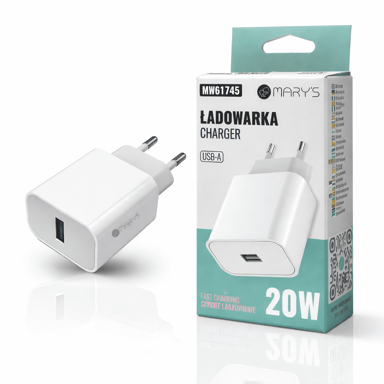 MARYIN USB-A zidni punjač za brzo punjenje, 20 W, bijeli