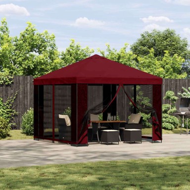 Gazebo, 3 x 3 m, poliester i čelik, 190 gsm, bez bočnog zida, tamnocrveni