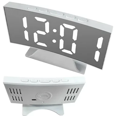 VERK Digitalni LED sat s alarmom i ogledalom, USB, bijeli
