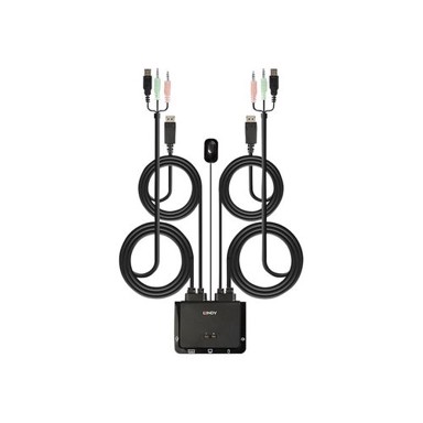 LINDY KVM audio prekidač 2 Port DisplayPort 1.2 USB 2.0 & Audio Cable KVM Switch 2 porta