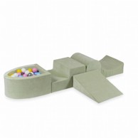 MIMII Pjenasto igralište s brdom i bazenom mikro Velvet Soft Light Mint + 100 loptica, bijela, srebrna, puderasto ružičasta, žuta, svijetloplava