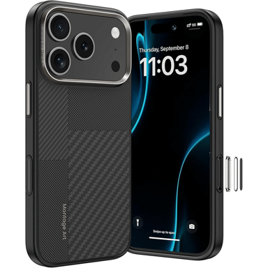 BENKS Maskica Montage Magnetic Armor Pro Kevlar s metalnim okvirom 600D+1500D za iPhone 17 Pro, crna