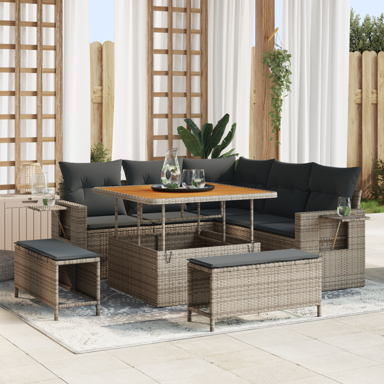 8 dijelni vrtni sofa set s jastucima, poliratan, sivi akacija