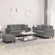 3-dijelni set sofa s jastucima i tabureom od mikrovlakana, tamno siva