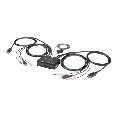 STARTECH KVM preklopnik SV211DPUA4K, 2-portni, DisplayPort 1.2, USB, 4K, crni