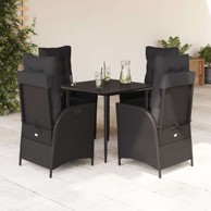 Vrtna garnitura, 5-dijelni set s jastucima od poliratana, 80 x 80 x 74 cm, crna