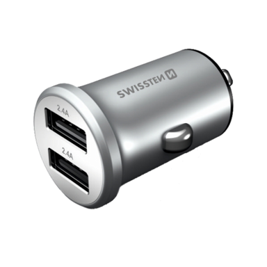 SWISSTEN Auto punjač 2xUSB 4.8A, srebrni