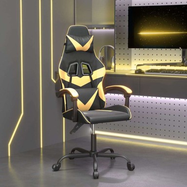 Gaming stolica, umjetna koža, crna i zlatna, bez naslona za noge, 1 komad