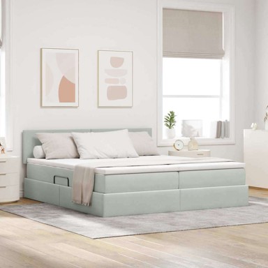 Krevet s madracem i prostorom za pohranu 100x200 cm, gladak dizajn, svijetlo siva