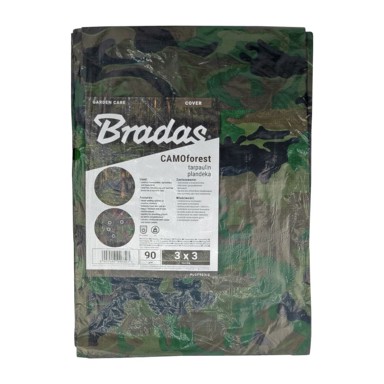 BRADAS Kamuflažna cerada 90 g/m² 3 x 3 m, navlaka za opremu, bivak, bushcraft, sklonište CAMOFOREST PLCF903/3, kamuflažna