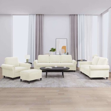 4-dijelni set sofa s jastucima baršunasti krema, krema