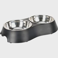 ANIONE Dvostruka posuda melamin/metalna Napf, crna, 2x200 ml