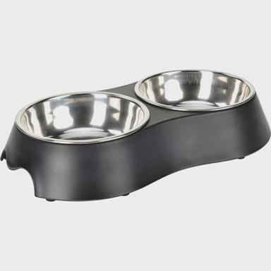 ANIONE Dvostruka posuda melamin/metalna Napf, crna, 2x200 ml