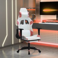 Masažna gaming stolica s osloncem bijelo-ružičasta umjetna koža