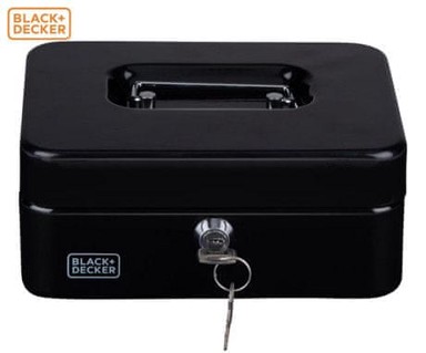 BLACK+DECKER Blagajna za novac s bravom, 3 pretinca, 2 ključa, čelična, 20 × 16 × 8,5 cm, crna