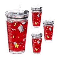 NORTHIX Dječja staklena čaša, poklopac, slamka, 250 ml, 4 kom