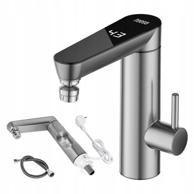 TEESA Električni protočni bojler za umivaonik 3000 W, LCD zaslon, rotirajući izljev, nehrđajući čelik