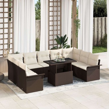 10-dijelni vrtni sofa set s jastučićima od poli ratana, smeđa