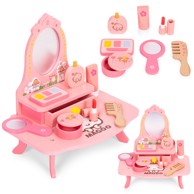 ECOTOYS Dječji drveni stolić za uljepšavanje, ogledalo, ladica, 7 dodataka