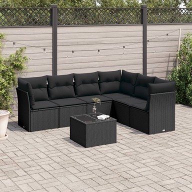 7-dijelni set vrtnih sofa od poliratana s jastucima crni