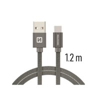 SWISSTEN Kabel USB/USB-C, platneni, 1.2m, sivi