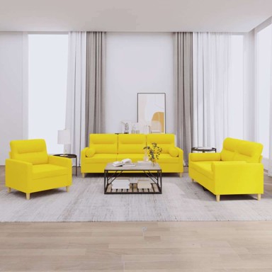 3-dijelni set sofa s jastucima tkanine, svjetložuta
