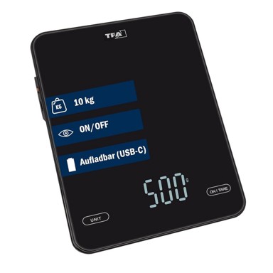 TFA Digitalna kuhinjska vaga Pancake, USB-C, 10 kg