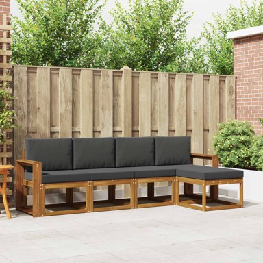 Set vanjskih sofa, 5 kom, prirodna i antracitna, čvrsto drvo akacije