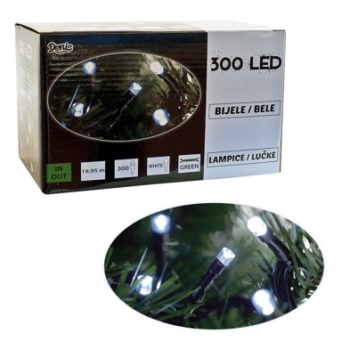 LED Lanac, 300 LED, bijelo svjetlo, 8 funkcija