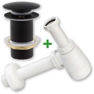Set klik-klak čepa bez preljeva i sifona za umivaonik, crni