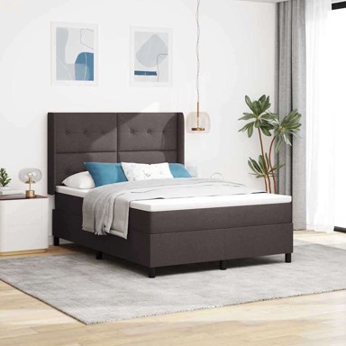 LED box spring krevet 140 x 200 cm tkanina, s gumbima, tamno smeđa