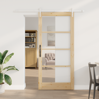 Klizna vrata s opremom set 93x202 cm masivna borovina