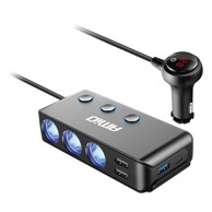 AMIO Razdjelnik utičnice auto upaljača s 3 x USB, USB-C i voltmetrom