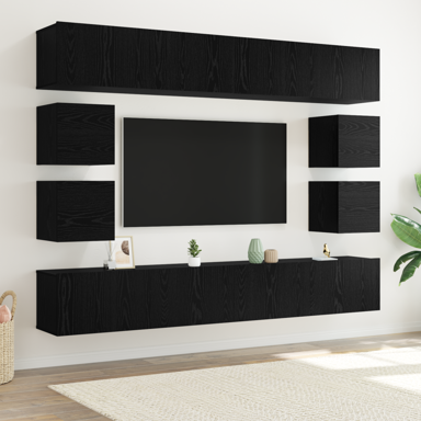 Set TV ormarića od 8 komada, konstruirano drvo, crni hrast