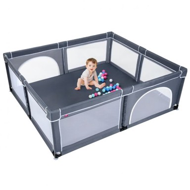 Dječja ogradica, 200x180 cm, 50 loptica i zatvarač, tamnosiva
