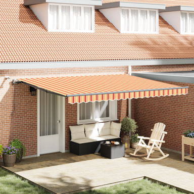 Automatska uvlačiva tenda s LED, 450 x 350 cm, žuta i narančasta
