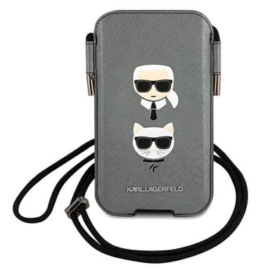 KARL LAGERFELD Torbica Saffiano Ikonik, za mobitel 6.7, siva