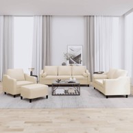 Set sofa 4-dijelni, s jastucima, od tkanine, krem