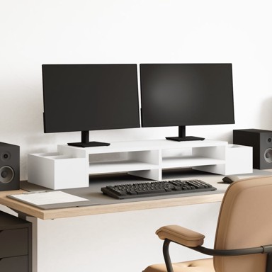 Stalak za monitor sa spremištem, bijeli, 100x27x15 cm, drveni