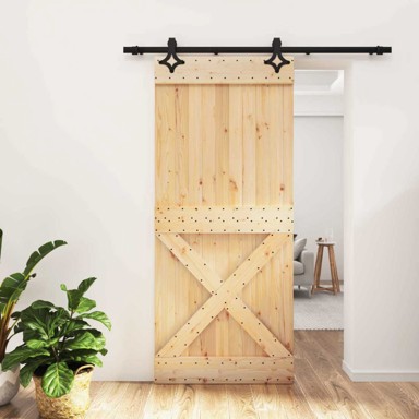 Klizna vrata 90 x 210 cm čvrsta borovina, prirodna i crna