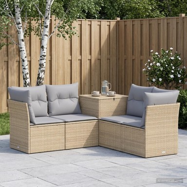 Set sofa 5 kom od poliratana i čelika, bež i svjetlosivi