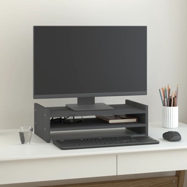 Stalak za monitor, sivi, 50x27x15 cm, masivna borovina