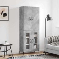 Visoka komoda siva betona 69 5x34x180 cm od konstruiranog drva, staklena vrata