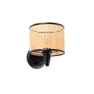 Zidna svjetiljka Mambo Black, 1×E27, ratan sjenilo, fi210, crna